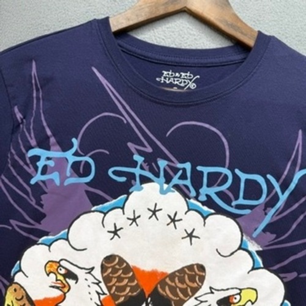 Ed Hardy T Shirt Born Free Tattoo Graphic Regular Fit S Navy Blue Double Eagle